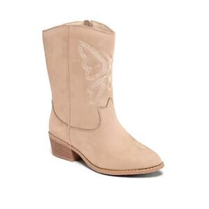 Old Navy Girl's Embroidered Side-Zip Western Tan Shoes Cowgirl Boots Size 4